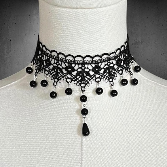 Jewelry - Black Lace Beaded Choker Necklace